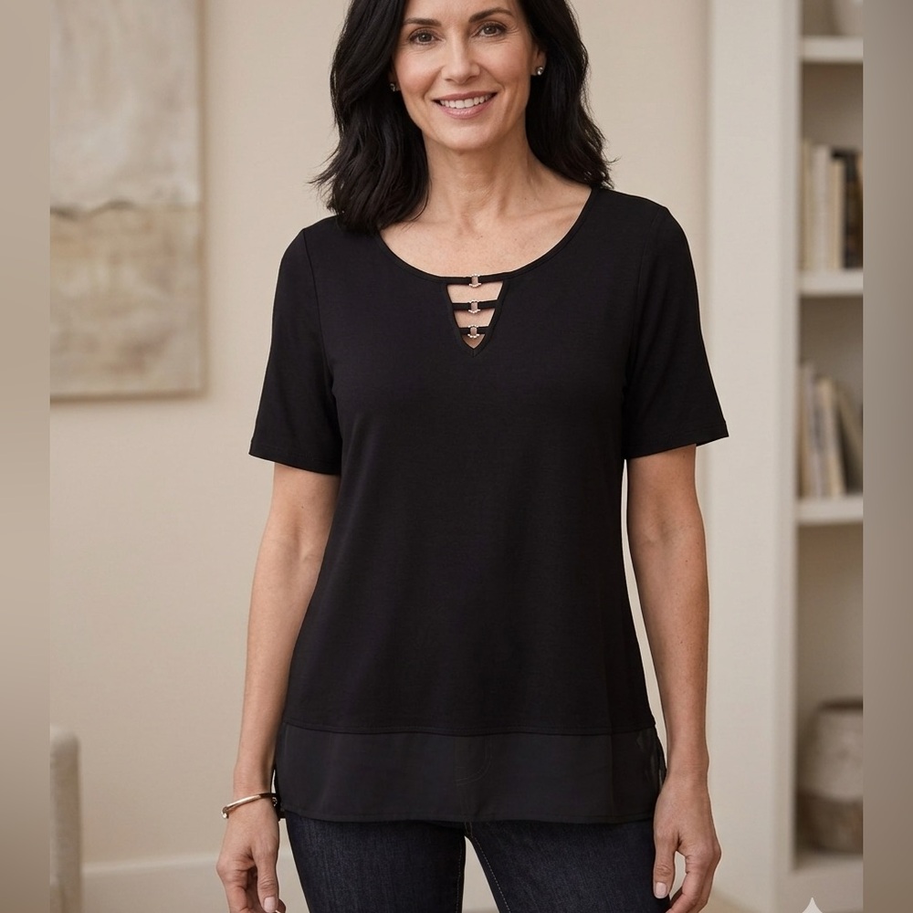 Belldini Black Sheer Hem Blouse Size XL